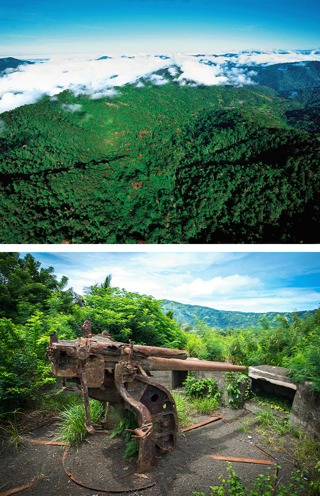 A Beautifully lush mountains peaking into the sky in Papua New Guinea.